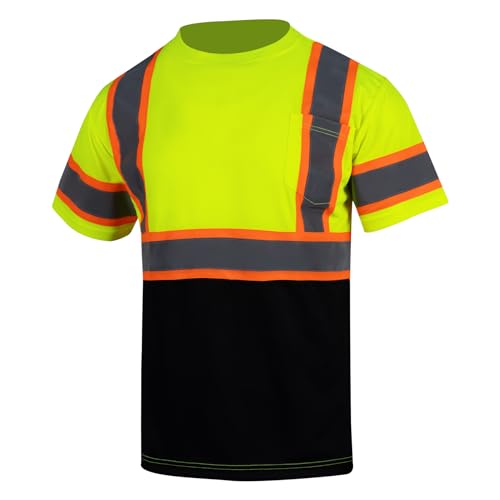 VENDACE Hi Vis Reflective Safety Shirts for Men ANSI Class 3 High Visibility Construction Work T Shirt(Yellow,2XL) - color: Yellow-black, size: XX-Large