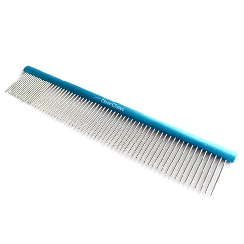 Greyhound Oval Grooming Comb – Aluminum handle, Stainless Steel Teeth Comb for Long-Haired Dogs & Cats, Removes Mats, Tangles, and Loose Fur – Lightweight for Deshedding (Silver/Blue, 9.8") - size: 9.8"