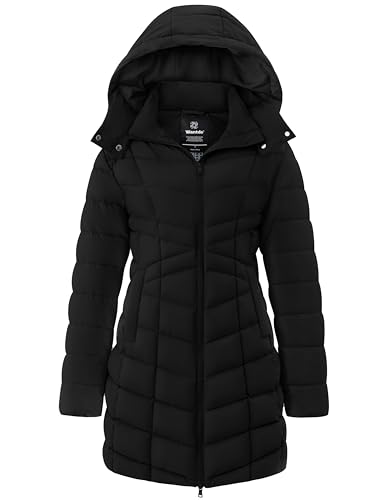 wantdo Women's Puffer Jacket Warm Padded Winter Coat Long Quilted Jacket (Available in Plus Size) - color: Black, size: Small