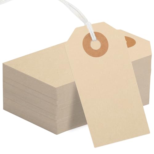 150PCS Blank Shipping Tag, 2 3/4 x 1 3/8 inches Manila Label Tags (Brown) | Label Tags with String Reinforced Hole Writable Large Marking Hang Tags with Wire - color: Brown