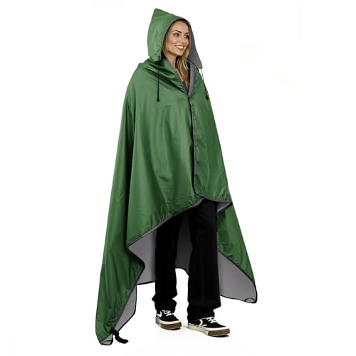 Fleece Waterproof Outdoor Blanket - Windproof Stadium Blanket for Camping, Picnics, and Sports Stay Dry and Comfortable 80"x 58"(Hoodeed, Green) - color: Green - Hooded