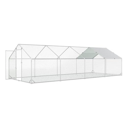 4ever2buy Metal Chicken Coop, 9.5x25 FT Walk-in Chicken Run Pen Poultry Cage, Water-Resistant & Anti-UV Cover, Large Chicken Coop for 25-30 Chickens - size: 298.8"L x 114.0"W x 76.8"H