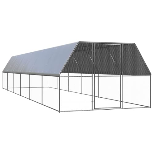 Large Outdoor Chicken Cage Galvanized Steel Walk-in Coop 118.1 x 472.4 x 78.7 in Weatherproof Run Pen for Backyard Farm Secure Hen Enclosure Silver for Garden and Homestead - color: Silver, size: 118.1 x 472.4 x 78.7 in (W x L x H)