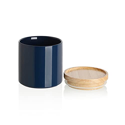 Sweejar Kitchen Canisters Ceramic Food Storage Jar, Stackable Containers with Airtight Seal Wooden Lid for Serving Coffee Bean, Flour, Tea, Spice and More - 39 Fl Oz (Navy) - color: Navy, style: 39 Fl Oz (5.2"x5.5")