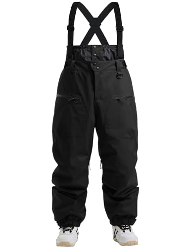 GSOU SNOW Men Women Snowboard Pants-Baggy Ski Snow Bibs | 15K Waterproof Overalls,Insulated Windproof Breathable,Detachable Shoulder Straps - color: Black, size: Medium