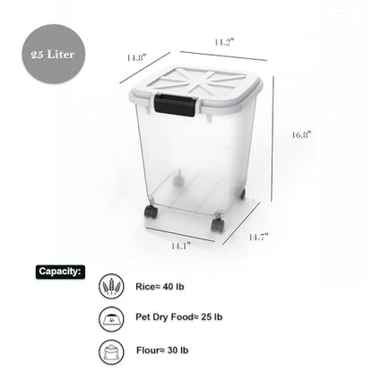 HANAMYA 40 LB Rice Storage Container with Measuring Cup, BPA free, For Rice | Grain | Pet Food | Flour, 2 count, Clear & Black