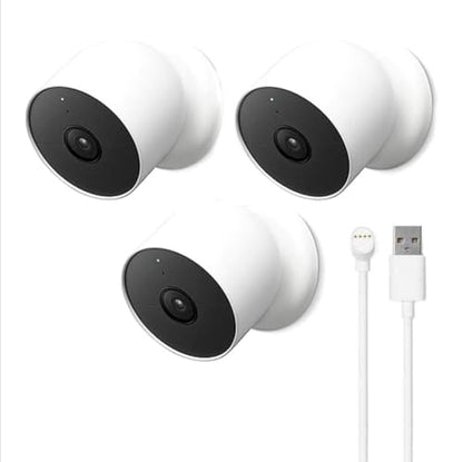 Google Nest Cam Outdoor or Indoor, Battery - 2nd Generation - 3 Pack + Extra Replacement Cable - size: 3 Count (Pack of 1), style: Nest Cam (Outdoor or Indoor, Battery)
