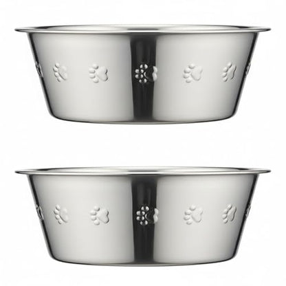 2-Pack Stainless Steel Dog Bowls, 9" Wide, 3" Height ~ Pet Food, Water Dish fits Raised Pet Feeder with Hole Width 8.3" to 8.7" - color: Double Pack, size: 8 cup (Embossed)