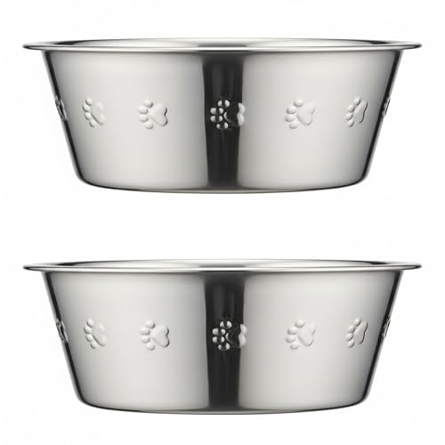 2-Pack Stainless Steel Dog Bowls, 9" Wide, 3" Height ~ Pet Food, Water Dish fits Raised Pet Feeder with Hole Width 8.3" to 8.7" - color: Double Pack, size: 8 cup (Embossed)