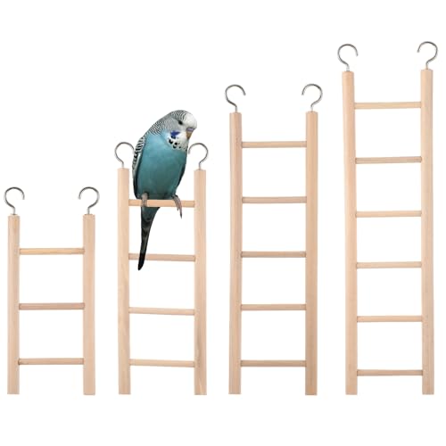EupHHonycs 4PCS Wooden Ladders for Bird Cages 4 Sizes Wooden Ladder Birds Toys Parrot Step Ladders Cage Hanging Bird Climbing Toys for Parakeets, Parrots, Cockatoo and Lovebirds