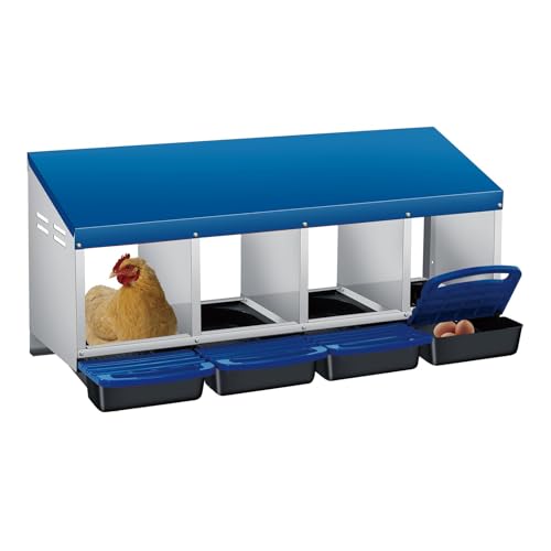 Chicken Nesting Boxes with Cleanable Pull-Out Trays - 4 Hole Metal Rollaway Nest Box for Laying Hens, Wall Mount or Placed Design for Easy Egg Collection & Cleaning - color: Blue, size: 4 holes