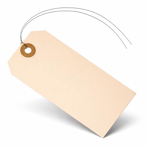 Label Tags with Wire Attached - 4 3/4" x 2 3/8" Box of 100 Blank Manila Tags with Reinforced Hole and Metal Wire Ties, Labels with Wire - size: 100
