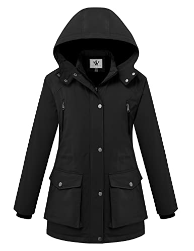 WenVen Women's Waterproof Winter Coats Warm Thicken Puffer Jackets with Detachable Hood - color: Black, size: 3X-Large