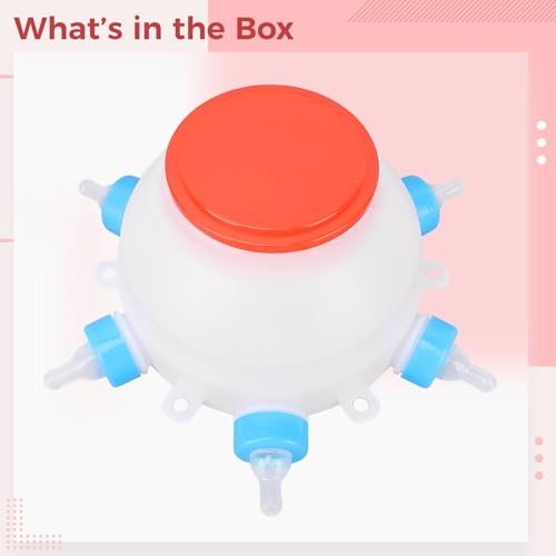Lamb Feeding Bucket, 84.5 oz / 2500 mL, with 6 Nipples, for Small Animals, Piglet and Livestock Feeding Bottle, Hanging Design, 9.8 x 9.8 x 5.9 in