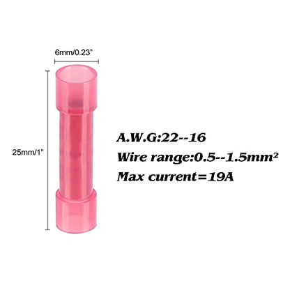 200pcs PA66 Nylon 22-10 Mix Wire Connectors Electrical Crimp Butt Connector Fully Insulated Splice Wire Terminals - size: Mix 200PCS