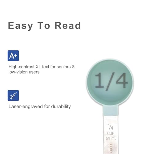 Easy to Read Measuring Cups & Spoons Set for Visually Impaired, Stackable,Large Print Measure Cups Set, Nesting Measure Cups with Stainless Steel Handle - color: Blue