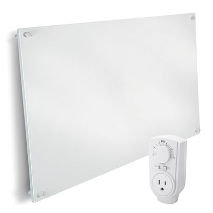 EconoHome Wall Mount Space Heater Panel - with Thermostat - 600 Watt Convection Heater - Ideal for 200 Sq Ft Room - 120V Electric Heater - Updated Model - color: White, size: 600Ws