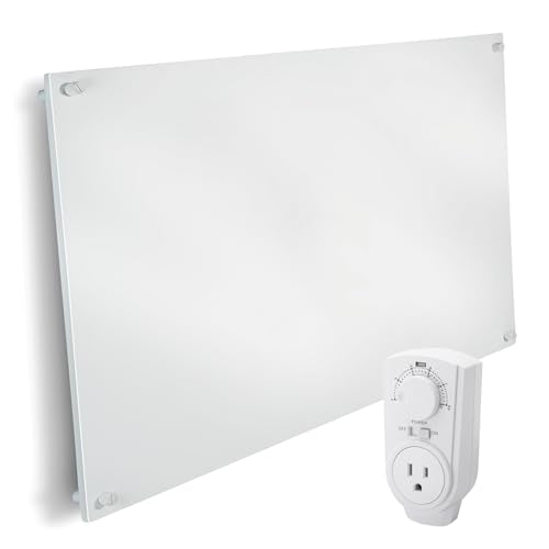 EconoHome Wall Mount Space Heater Panel - with Thermostat - 600 Watt Convection Heater - Ideal for 200 Sq Ft Room - 120V Electric Heater - Updated Model - color: White, size: 600Ws