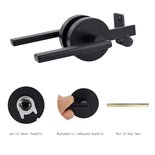 Double Sided Self-Locking Gate Latch-Heavy Duty Adjustable Stainless Steel Black, 2-in-1Door Handle&Two-Way Lock,WoodenFences,Pools,Gardens,Backyards,Barns(Applicable to the Right Side Door 1pack)