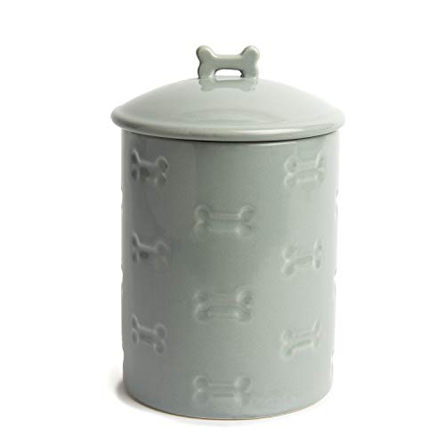 Park Life Designs - Ceramic Pet Treat Jar with Airtight Lid for Dogs, Cats, Puppies and More, Chic Kitchen Countertop Container for Cookies, Biscuits and Treats (Manor, Grey, 1.4 Qt) - color: Grey