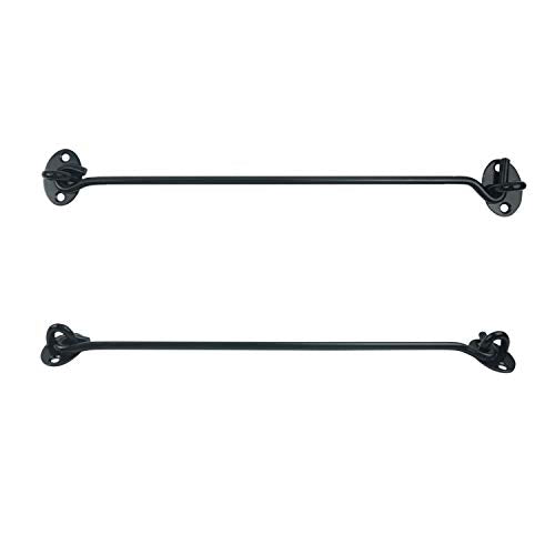 2PCS 12 Inch Stainless Steel Barn Door Hook and Eye Latch Black, Long Privacy Cabin Door Swivel Window Hook, Heavy Duty Gate Latch Holder Easy Lock- for Sliding Door, Garage, Shed, Window - size: 12 Inch - Black