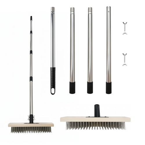 Heavy Duty Wire Broom,Stainless Steel Wire Scrub Brush with Long Handle,Perfect for Cleaning Weeds and Moss from patios, Decks, Gardens, Concrete, garages, and More(59in)