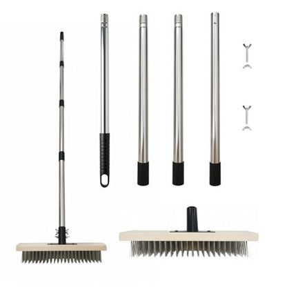 Heavy Duty Wire Broom,Stainless Steel Wire Scrub Brush with Long Handle,Perfect for Cleaning Weeds and Moss from patios, Decks, Gardens, Concrete, garages, and More(59in)