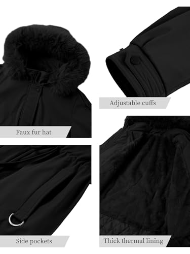 Bellivera Women's Plus Size Parka Jacket Long Winter Warm Hooded Zipper Coat - color: Black, size: Medium