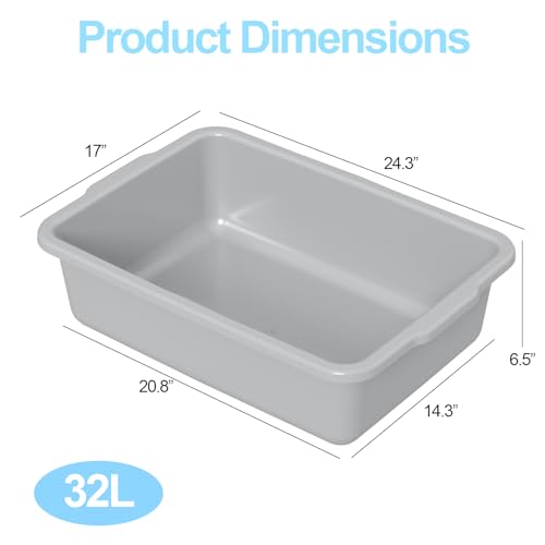 32 L Gray Commercial Bus Tub, 4 Pack Utility Bus Tote Box