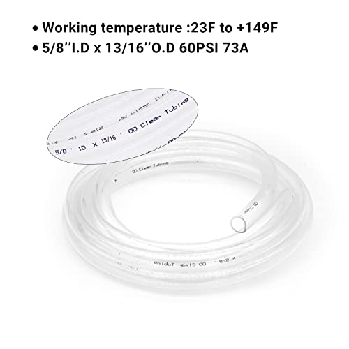 Clear Vinyl Tubing - 5/8" ID 13/16" OD, 10 Ft, 60PSI, BPA Free, Reinforced, 2 Screw Clamps - size: 5/8'', style: 10 feet