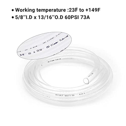 Clear Vinyl Tubing 5/8" ID × 13/16" OD -25 Ft 60PSI,Flexible Plastic Tube,BPA Free Non-Toxic, Multipurpose Hybrid Clear Reinforced Tubing with 2 Screw Clamps - size: 5/8'', style: 25 feet