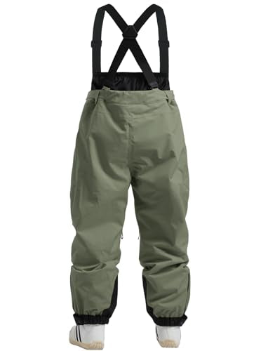 GSOU SNOW Men Women Snowboard Pants-Baggy Ski Snow Bibs | 15K Waterproof Overalls,Insulated Windproof Breathable,Detachable Shoulder Straps - color: Army Green, size: Small