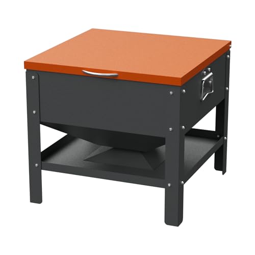 Heavy-Duty Automatic Chicken Feeder 60 lbs Capacity, No-Waste Gravity Poultry Feeder with Lid, Waterproof Galvanized Steel Feeding Box for Hens, Up to 16 Chickens for Coop & Run Use(Orange) - color: Orange