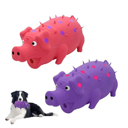Andiker 2PC Dog Squeaky Toys, 8" Latex Dogs Chew Toy with Oinks Sound Grunting Pig Dog Toy for Dental Biting, Chasing to Kill Boring Time (Pink,Purple) - color: Pink,Purple