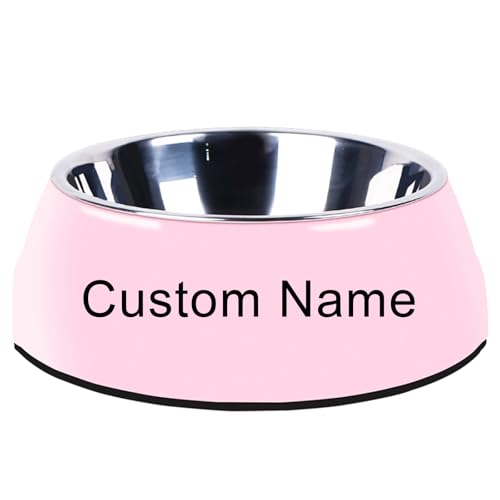 Personalized Stainless Steel Dog & Cat Food/Water Bowls – Custom Pet Name, Non-Slip, Easy Clean Feeding Dishes with Separate Plates(Pink) - color: Pink