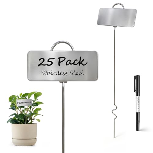 25-Pack Metal Plant Labels Plant Tags Stainless Steel Garden Waterproof Markers for Outdoor vetgetable Seeding Flowers (Single-Foot) - style: single-foot