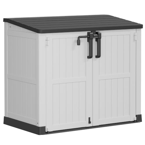 LHBcraft Outdoor Storage Cabinet 36 Cu Ft with Lockable Doors, Portable Horizontal Resin Storage Shed - Easy to Assemble, Waterproof Small Storage Shed with Floor - color: Black-Ashen, size: 30.1"×52.1"×44.3"