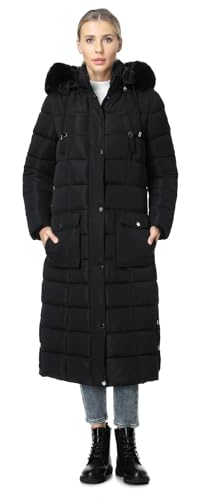 MOERDENG Women's Waterproof Long Winter Coat Thickened Down Alternative Jacket Warm Puffer Jacket Parka - color: Black, size: Medium