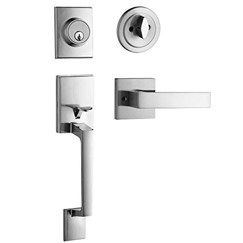 Berlin Modisch Single Cylinder HandleSet with Lever Door Handle (for Entrance and Front Door) Reversible for Right and Left Handed and a Single Cylinder deadbolt Handle Set Satin Nickel Finish - color: Satin Nickel, size: HandleSet
