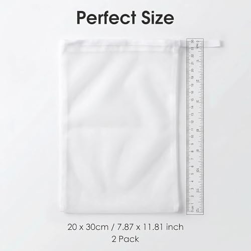 2 Pack 100 Mesh Food Grade Filter Bags - Reusable Fine Mesh Strainer Bag for Nut Milk, Soy Milk, Cold Brew Coffee, Greek Yogurt & Cheese Straining - Durable Nylon Food Strainer with Drawstring