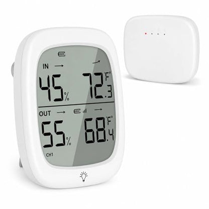 RUIKORING Indoor Outdoor Thermometer Wireless Hygrometer with Remote Sensor, 330ft Range High Accuracy Digital Temperature Humidity Monitor, Large Backlit Display for Home Greenhouse Baby Room Patio