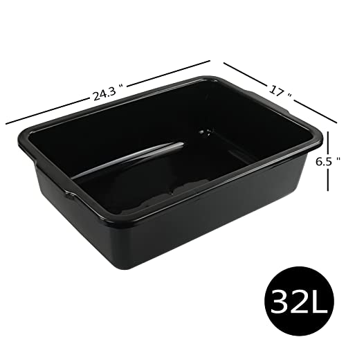 Cand 4 Pack 32 L Commercial Bus Tubs, Large Rectangle Dish Tub, Restaurant Bus Pans, Black