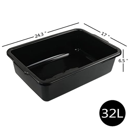Cand 4 Pack 32 L Commercial Bus Tubs, Large Rectangle Dish Tub, Restaurant Bus Pans, Black