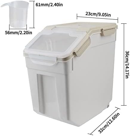 4 Pack Grain Food Storage Container, 20LB Airtight Rice Bin Storage Bucket with Spoon and Measuring Cup, Large Flour Dispenser Container Set 80LB Total Capacity, Grey - color: 30lbs,4Pcs,Gray