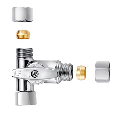 Lead-Free Brass 1Pcs Chrome-Plated Add-A-Tee 3-Way,3/8 Inch x 3/8 Inch x 3/8 Inch Angle Stop Valve For Reverse Osmosis Water Filters,Ice Maker,Refrigerator - size: 3/8-3/8-3/8