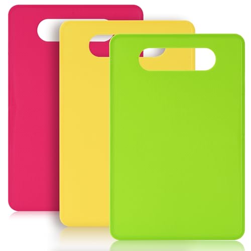 Luckyiren Plastic Cutting Board Set, 3 Pack Small Chopping Boards for Kitchen, BPA-Free, Dishwasher Safe, Color Coded Boards Pads for Meat Vegetable Fruit, Easy Grip Handle, Non-Slip, Space Saving - color: Green/Red/Yellow; 3-Pack