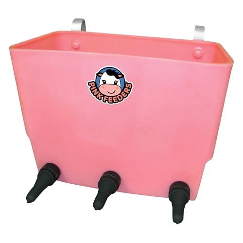 Three Nipple Calf Feeder 4.5 Gallon with Thriver Screw-in Teats, One-Piece UV-Protected Multi Calf Milk Feeder, Fence Mount Livestock Nursing System for Farm & Ranch Use - Part #PF3