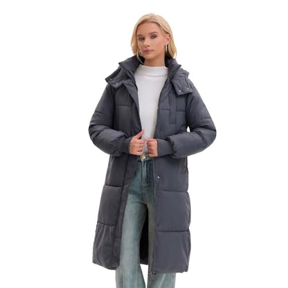 PUFFIT Long Puffer Jacket for Women,2024 Thickened Winter Coat Hooded with Deep Pockets, Ladies Warm Winter Jacket - color: Elegant Charcoal, size: Medium
