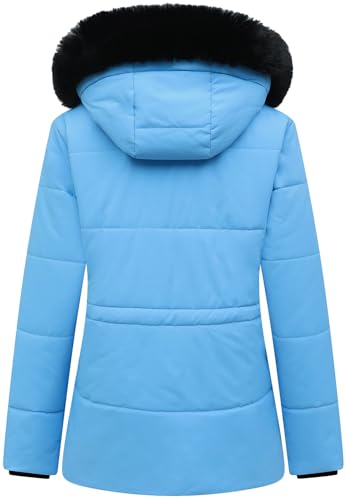 MOERDENG Women's Warm Winter Puffer Coat Thicken Fleece Lined Down Jacket Faux Fur Detachable Hood Snow Parka - color: Denim Blue, size: Large