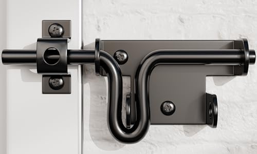 Hillmaster Slide Bolt Gate Latch for Wooden Fence Door Lock With Padlock Hole, Heavy Duty Sliding Lock, Black Barrel Bolt Latches Hardware for Wood Vinyl Fence Barn Shed - size: 1 Pack